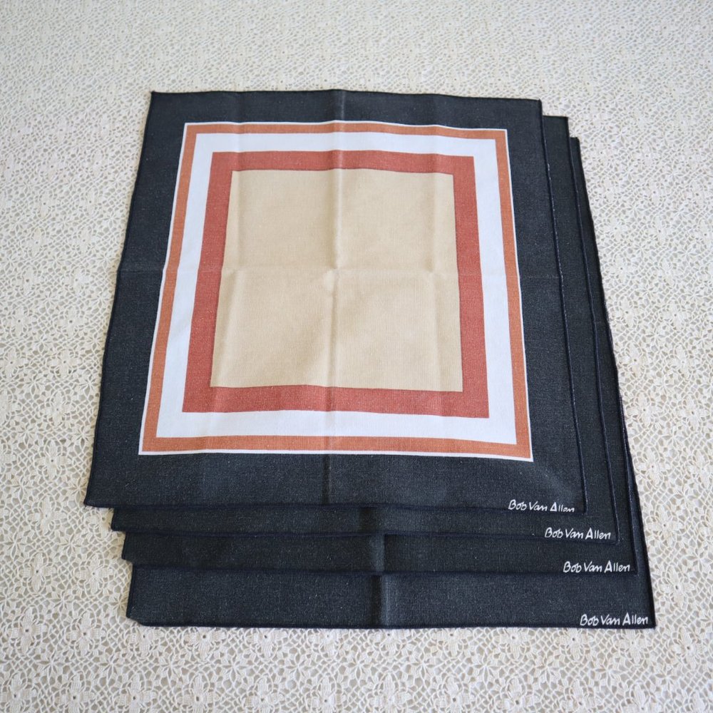 Set of 4 Vintage Bob Van Allen Geometric MCM Cloth Napkins